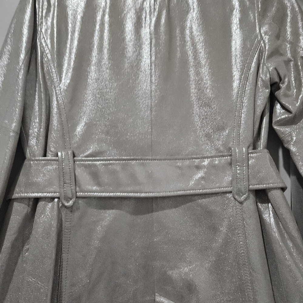 Chico's Shimmering Silver Trench Coat - Picture 6 of 8